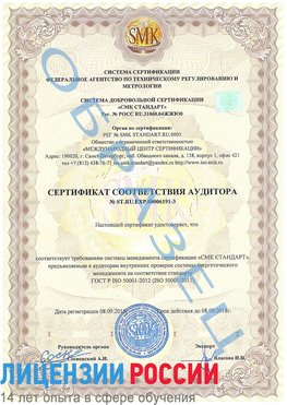 Образец сертификата соответствия аудитора №ST.RU.EXP.00006191-3 Невинномысск Сертификат ISO 50001
